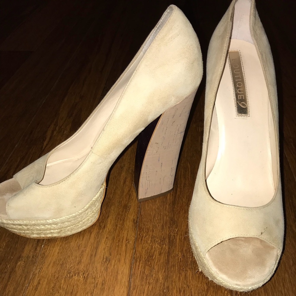 Boutique 9 platform block cork heels, size 10